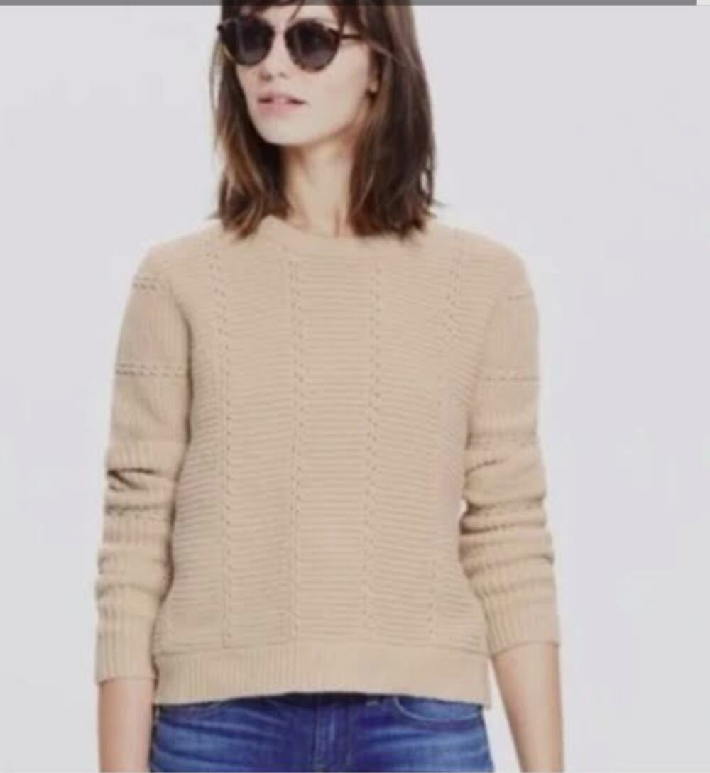 Madewell Crewneck Ribbed Sweater Cream Beige Size XL Cotton Blend